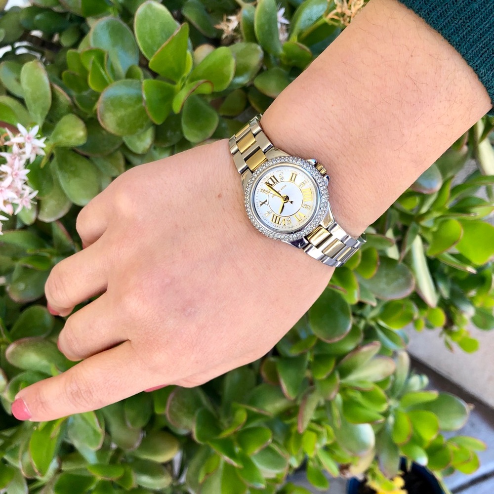 Michael Kors gold & silver watch with rhinestones